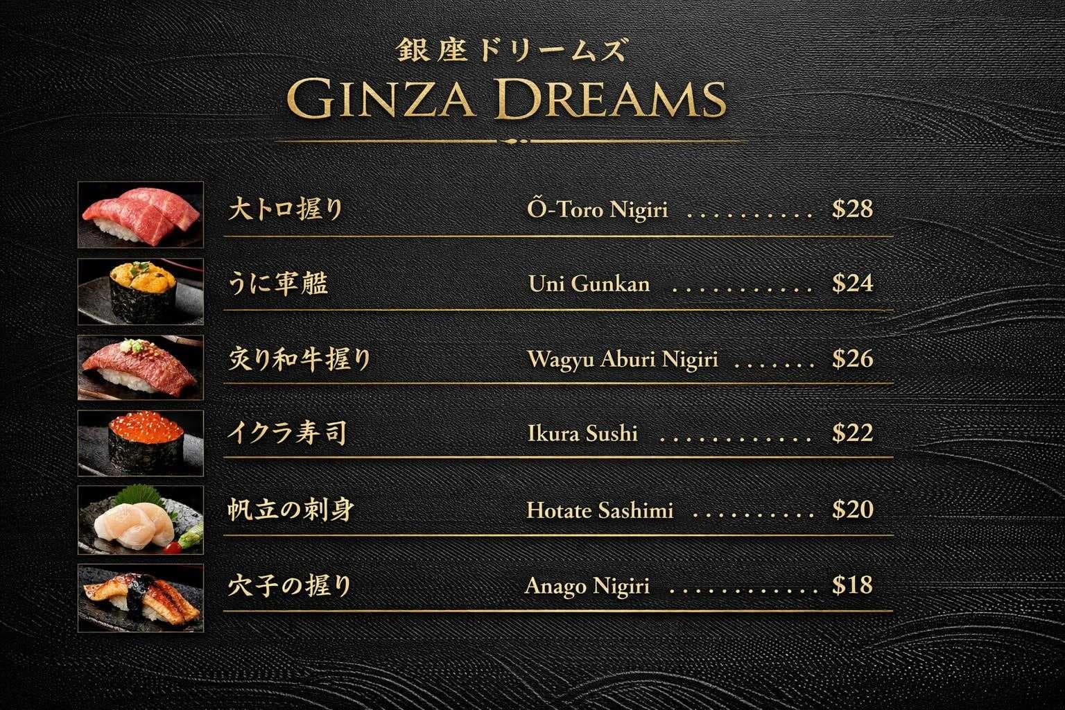 Sushi Menu