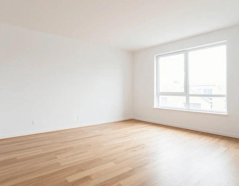 An empty room with wood floors