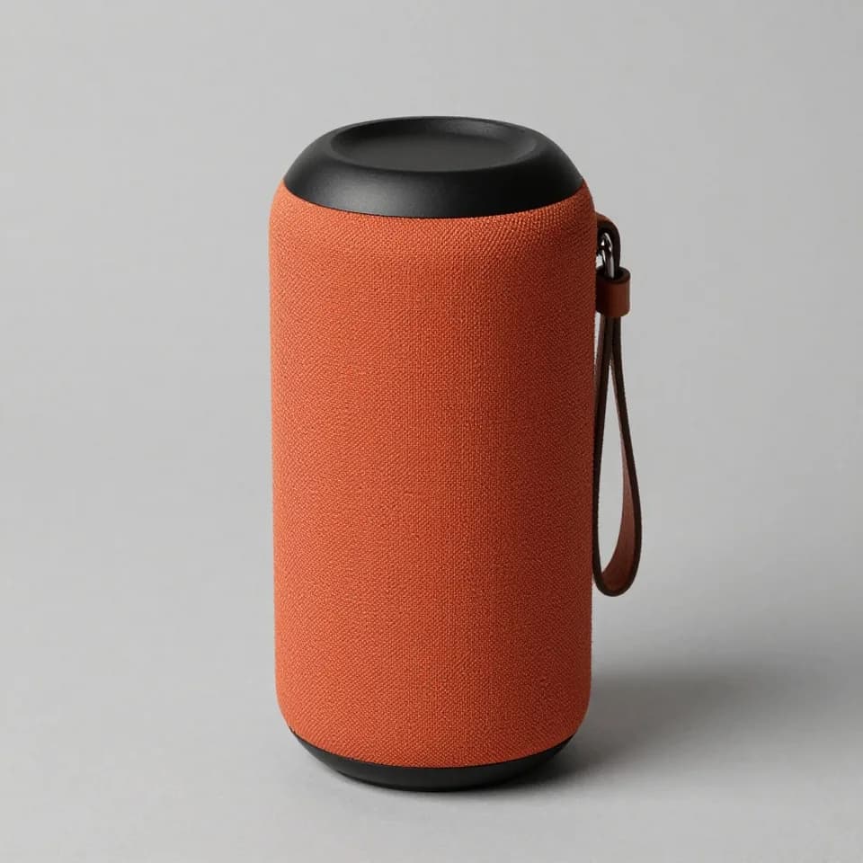 An orange speaker on grey