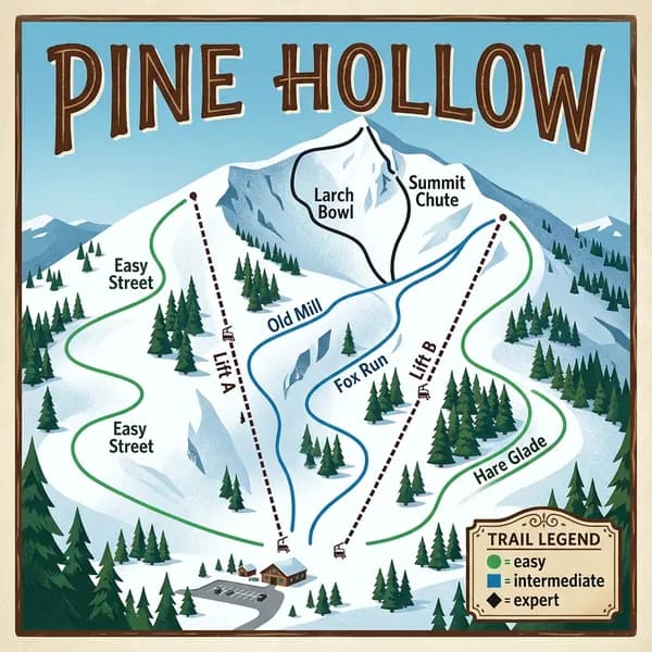 Minimal thinking: the Pine Hollow map with Easy Street labelled twice and a legend that does not match the prompt.